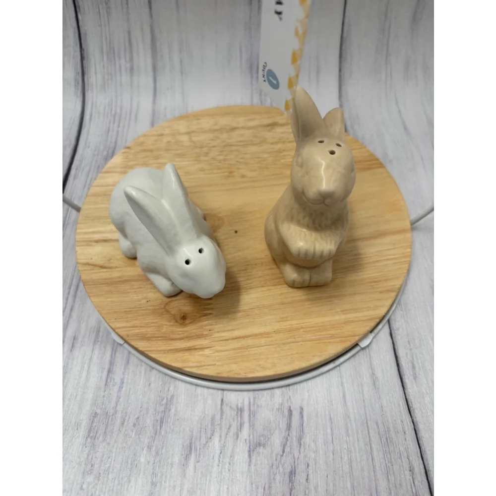 Easter bunny tray with Bunny Salt and Pepper Shakers White and tan